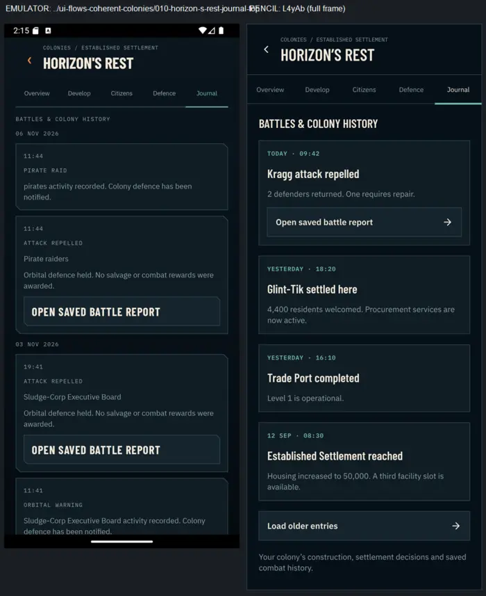 Colony management journal from Space Explorer